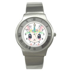 Unicorn Rabbit Hare Wreath Cute Stainless Steel Watch by Modalart