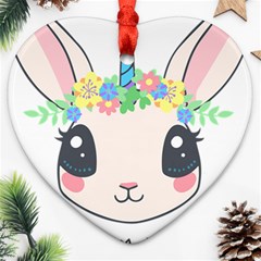 Unicorn Rabbit Hare Wreath Cute Heart Ornament (two Sides) by Modalart