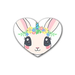 Unicorn Rabbit Hare Wreath Cute Rubber Coaster (heart) by Modalart