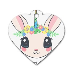 Unicorn Rabbit Hare Wreath Cute Dog Tag Heart (one Side) by Modalart