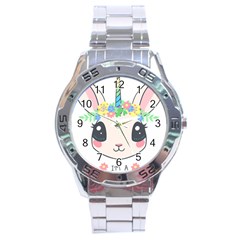 Unicorn Rabbit Hare Wreath Cute Stainless Steel Analogue Watch by Modalart