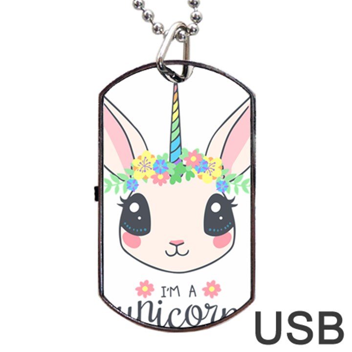 Unicorn Rabbit Hare Wreath Cute Dog Tag USB Flash (One Side)