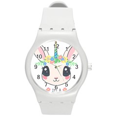 Unicorn Rabbit Hare Wreath Cute Round Plastic Sport Watch (m) by Modalart