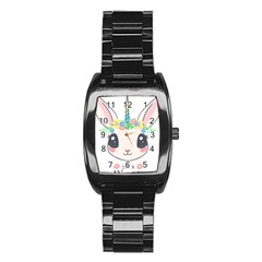 Unicorn Rabbit Hare Wreath Cute Stainless Steel Barrel Watch by Modalart