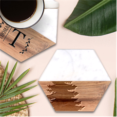 Pine Trees Spruce Tree Marble Wood Coaster (Hexagon) 