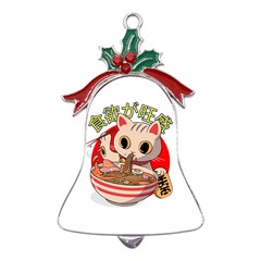 Ramen Cat Noodles Cute Japanes Metal Holly Leaf Bell Ornament