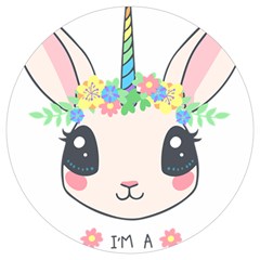 Unicorn Rabbit Hare Wreath Cute Round Trivet by Modalart