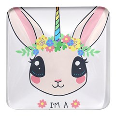 Unicorn Rabbit Hare Wreath Cute Square Glass Fridge Magnet (4 Pack) by Modalart