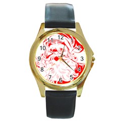 Santa Claus Red Christmas Round Gold Metal Watch by Modalart