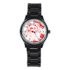 Santa Claus Red Christmas Stainless Steel Round Watch by Modalart