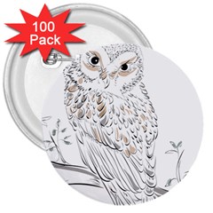 Owl Bird Wildlife Bird Of Prey 3  Buttons (100 pack) 