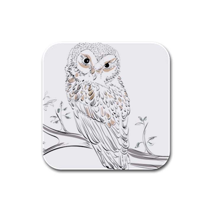 Owl Bird Wildlife Bird Of Prey Rubber Square Coaster (4 pack)