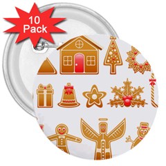 Gingerbread Food Snack Seasonal 3  Buttons (10 Pack)  by Modalart