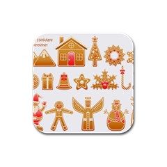 Gingerbread Food Snack Seasonal Rubber Square Coaster (4 Pack) by Modalart