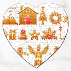 Gingerbread Food Snack Seasonal Jigsaw Puzzle (heart) by Modalart