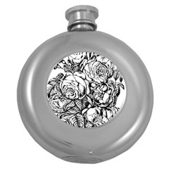 Roses Bouquet Flowers Sketch Round Hip Flask (5 Oz) by Modalart