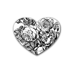 Roses Bouquet Flowers Sketch Rubber Heart Coaster (4 Pack)