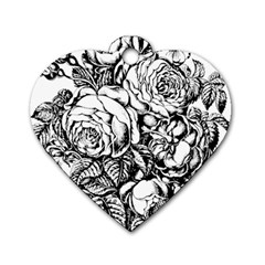 Roses Bouquet Flowers Sketch Dog Tag Heart (two Sides) by Modalart