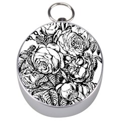 Roses Bouquet Flowers Sketch Silver Compasses by Modalart