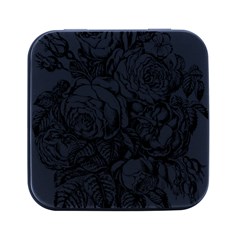 Roses Bouquet Flowers Sketch Square Metal Box (black)