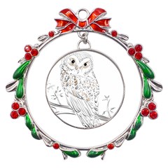 Owl Bird Wildlife Bird Of Prey Metal X mas Wreath Ribbon Ornament by Modalart