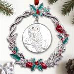 Owl Bird Wildlife Bird Of Prey Metal X mas Wreath Holly leaf Ornament Front