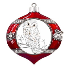 Owl Bird Wildlife Bird Of Prey Metal Snowflake And Bell Red Ornament by Modalart