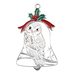 Owl Bird Wildlife Bird Of Prey Metal Holly Leaf Bell Ornament by Modalart