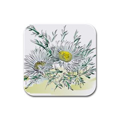 Thistle Alpine Flower Flower Plant Rubber Square Coaster (4 Pack) by Modalart