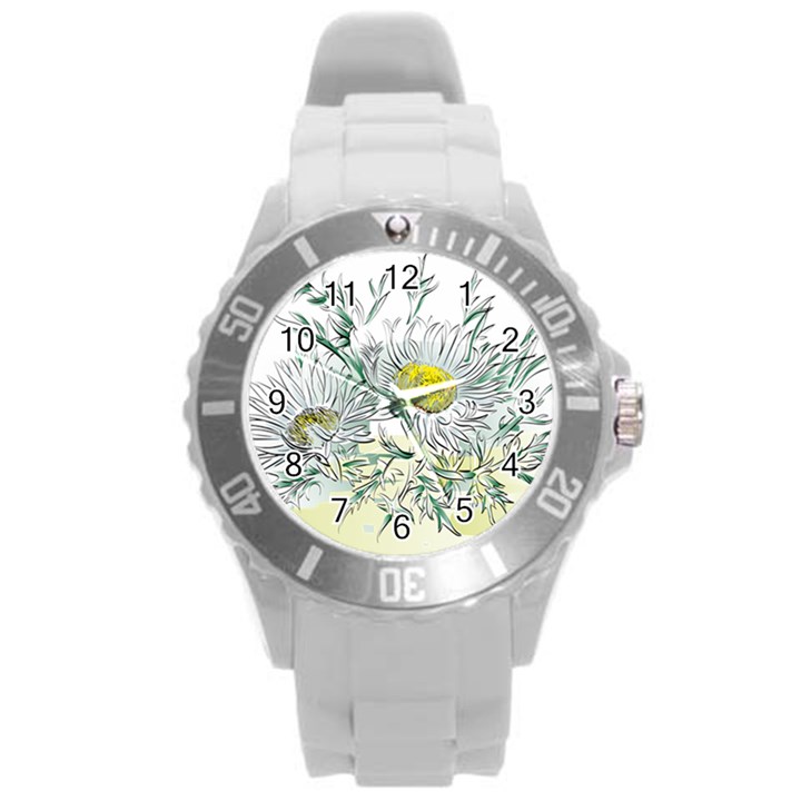 Thistle Alpine Flower Flower Plant Round Plastic Sport Watch (L)