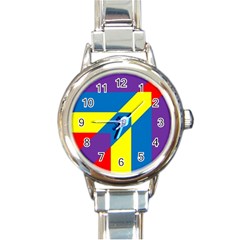 Colorful Red Yellow Blue Purple Round Italian Charm Watch by Grandong