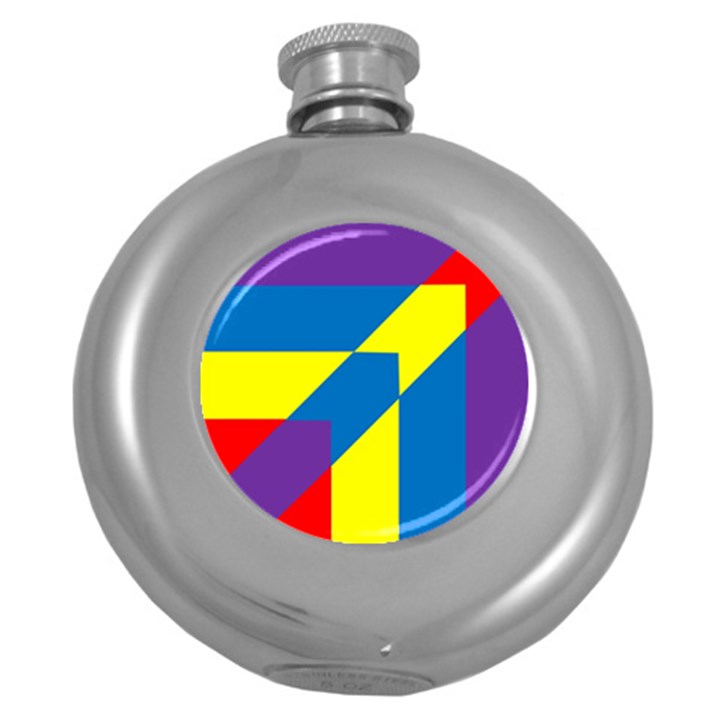 Colorful Red Yellow Blue Purple Round Hip Flask (5 oz)