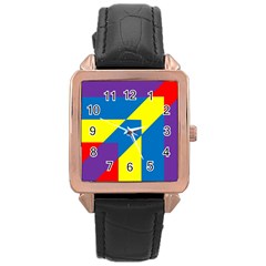 Colorful Red Yellow Blue Purple Rose Gold Leather Watch  by Grandong