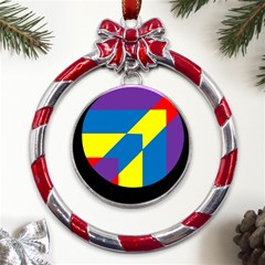 Colorful Red Yellow Blue Purple Metal Red Ribbon Round Ornament by Grandong