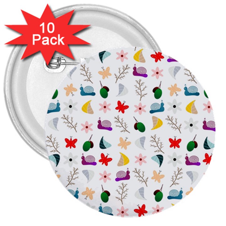 Snail Butterfly Pattern Seamless 3  Buttons (10 pack) 