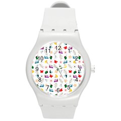 Snail Butterfly Pattern Seamless Round Plastic Sport Watch (m)