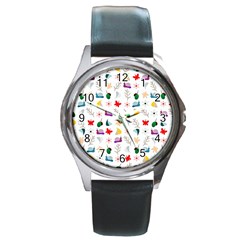 Snail Butterfly Pattern Seamless Round Metal Watch by Bedest