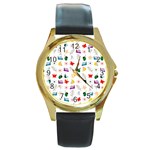 Snail Butterfly Pattern Seamless Round Gold Metal Watch Front