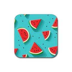 Watermelon Fruit Slice Rubber Coaster (square)