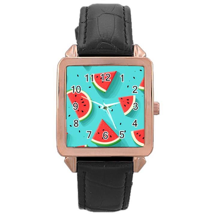 Watermelon Fruit Slice Rose Gold Leather Watch 