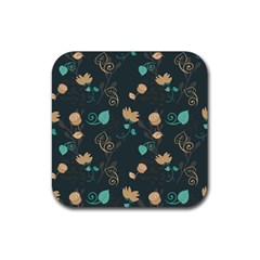 Flower Leaves Pattern Seamless Rubber Coaster (square) by Bedest