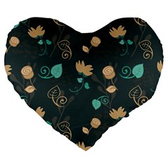 Flower Leaves Pattern Seamless Large 19  Premium Heart Shape Cushions by Bedest