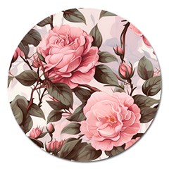 Rose Flower Seamless Magnet 5  (round)