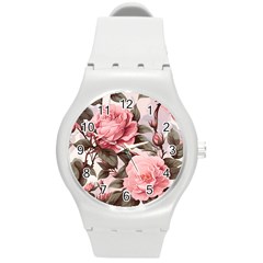 Rose Flower Seamless Round Plastic Sport Watch (m) by Bedest