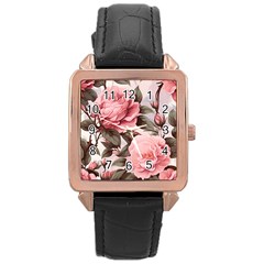 Rose Flower Seamless Rose Gold Leather Watch  by Bedest