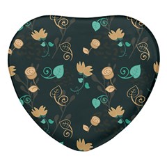 Flower Leaves Pattern Seamless Heart Glass Fridge Magnet (4 Pack) by Bedest