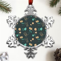 Flower Leaves Pattern Seamless Metal Small Snowflake Ornament by Bedest