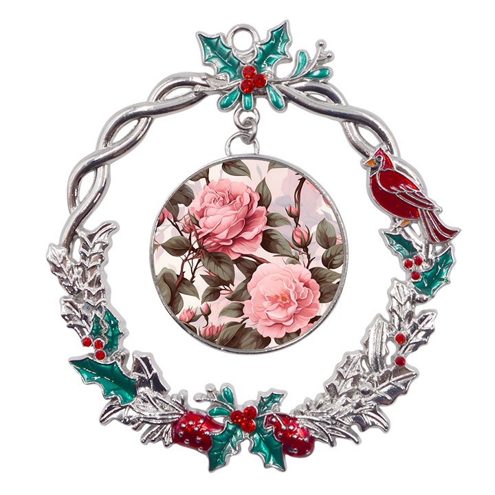 Rose Flower Seamless Metal X mas Wreath Holly leaf Ornament