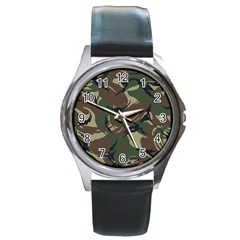 Camouflage Pattern Fabric Round Metal Watch by Bedest