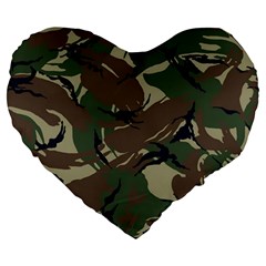 Camouflage Pattern Fabric Large 19  Premium Flano Heart Shape Cushions by Bedest